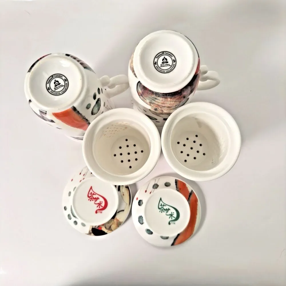 Teavana 3 Piece Tea Cup Mug New Bone China Infuser Strainer Lid‎ Floral Vintage